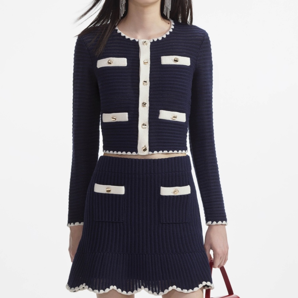 self-portrait Navy Crochet Contrast Trim Mini Skirt - Size: M - MSRP $405 - NWT - Picture 4 of 8